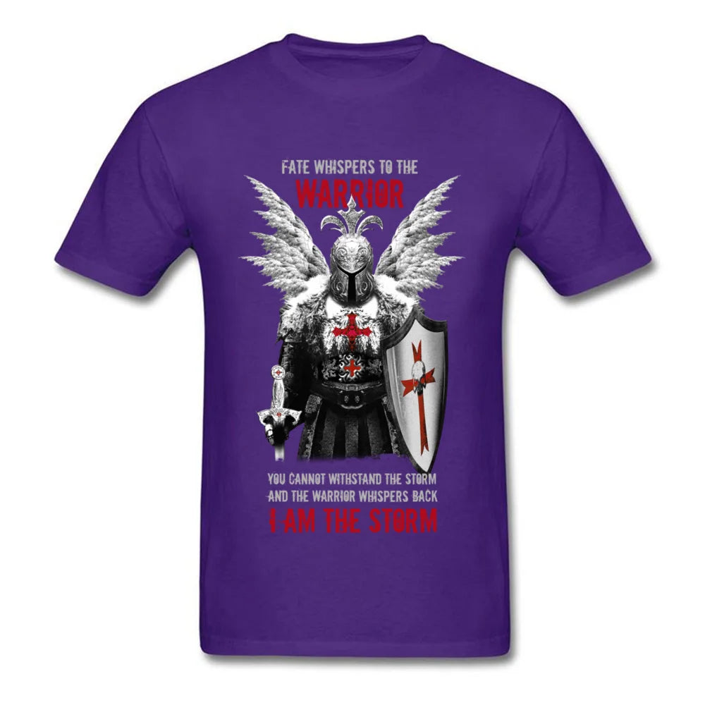 Fashion Men T Shirt Knights Templar Warrior Print Manly Male Black Tops Tees Pure Cotton No Fade Vintage Design T-shirt
