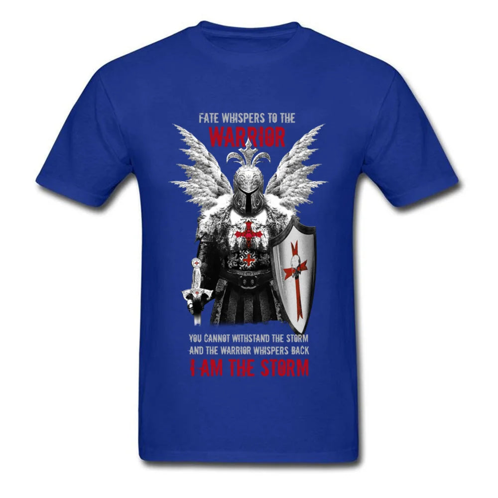Fashion Men T Shirt Knights Templar Warrior Print Manly Male Black Tops Tees Pure Cotton No Fade Vintage Design T-shirt