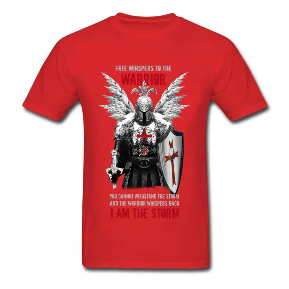 Fashion Men T Shirt Knights Templar Warrior Print Manly Male Black Tops Tees Pure Cotton No Fade Vintage Design T-shirt