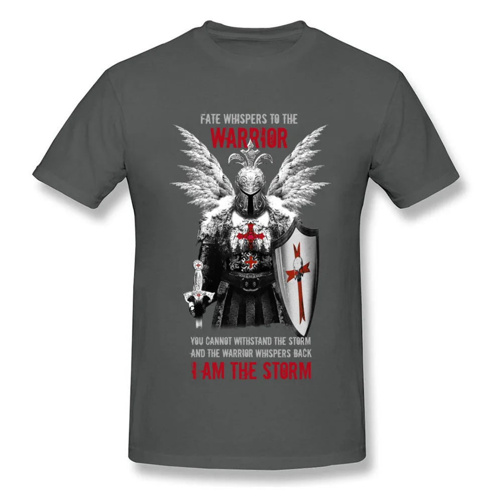 Fashion Men T Shirt Knights Templar Warrior Print Manly Male Black Tops Tees Pure Cotton No Fade Vintage Design T-shirt