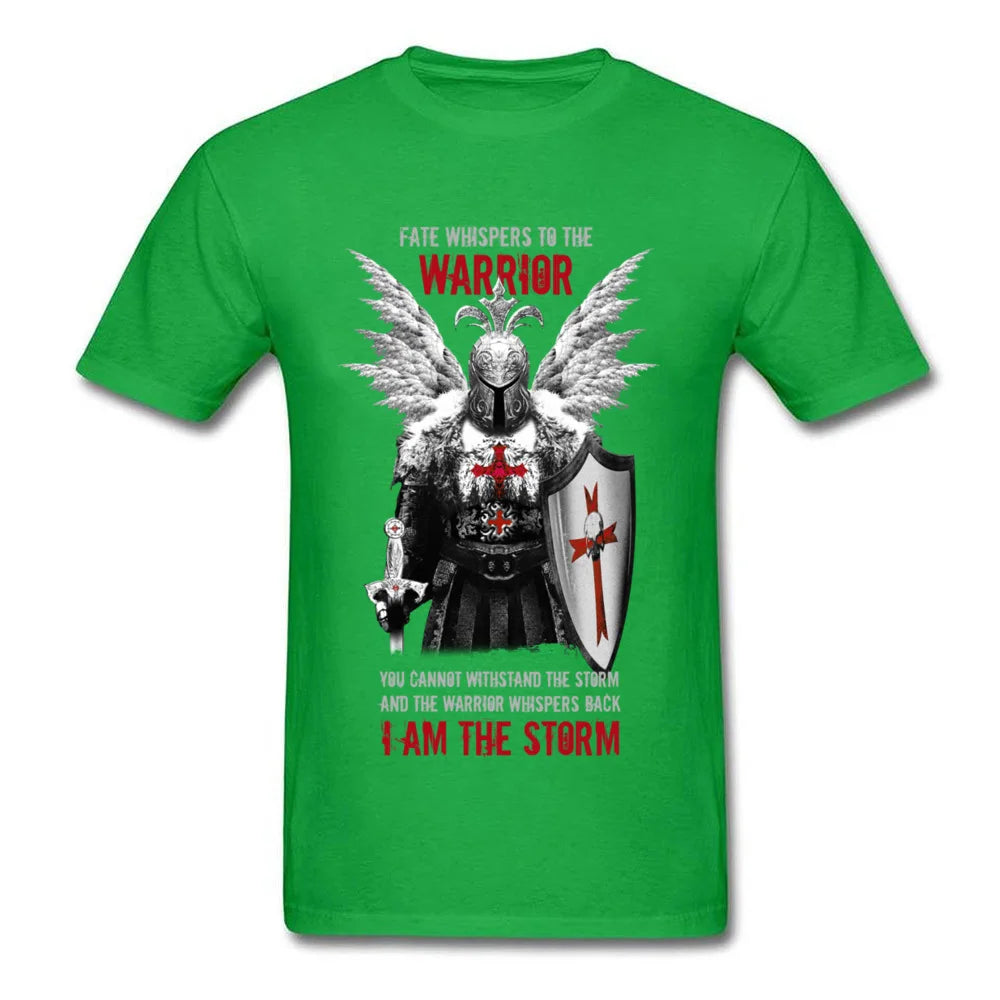 Fashion Men T Shirt Knights Templar Warrior Print Manly Male Black Tops Tees Pure Cotton No Fade Vintage Design T-shirt