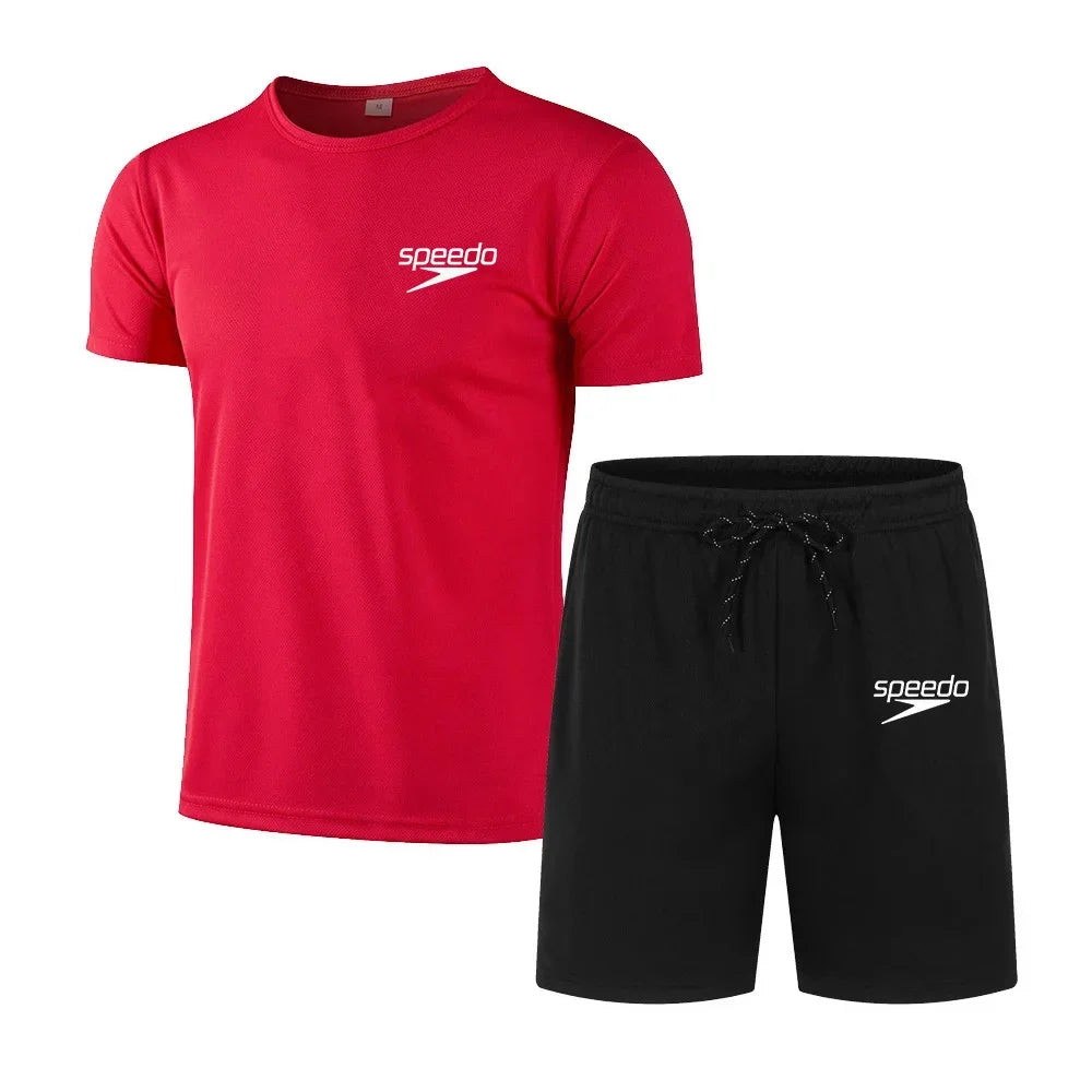 Men's Casual Fashion Summer Mesh Suit Men Quick-drying Breathable Sportswear Short-sleeved T-shirt Suit Men's Running Clothes