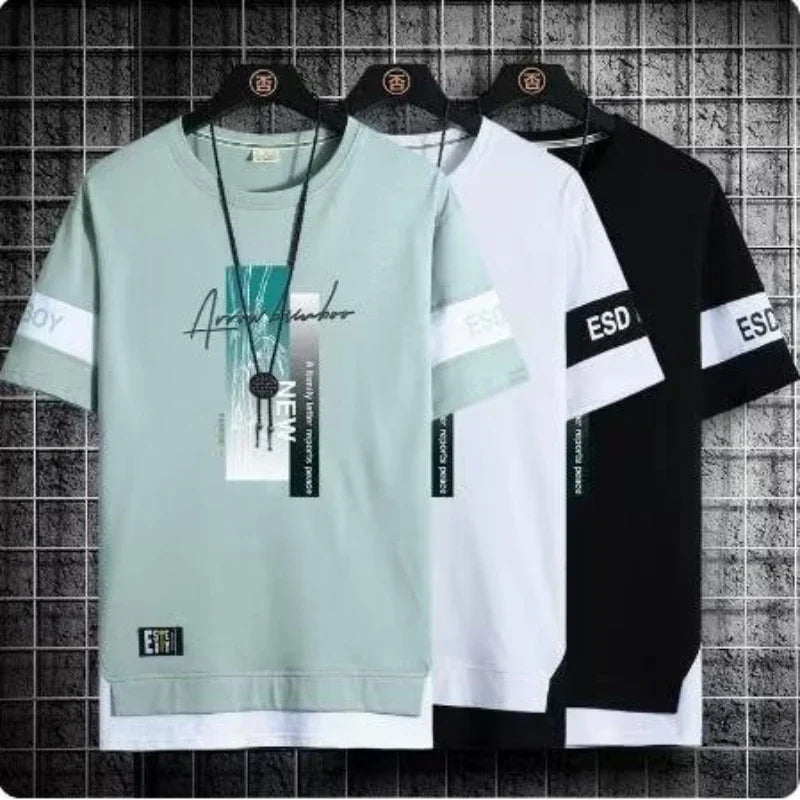 Men's Fashion Casual Set Versatile Youth Round Neck Slim Fit Short sleeved T-shirt+Fashion Sports Pants Two Piece Set for Men