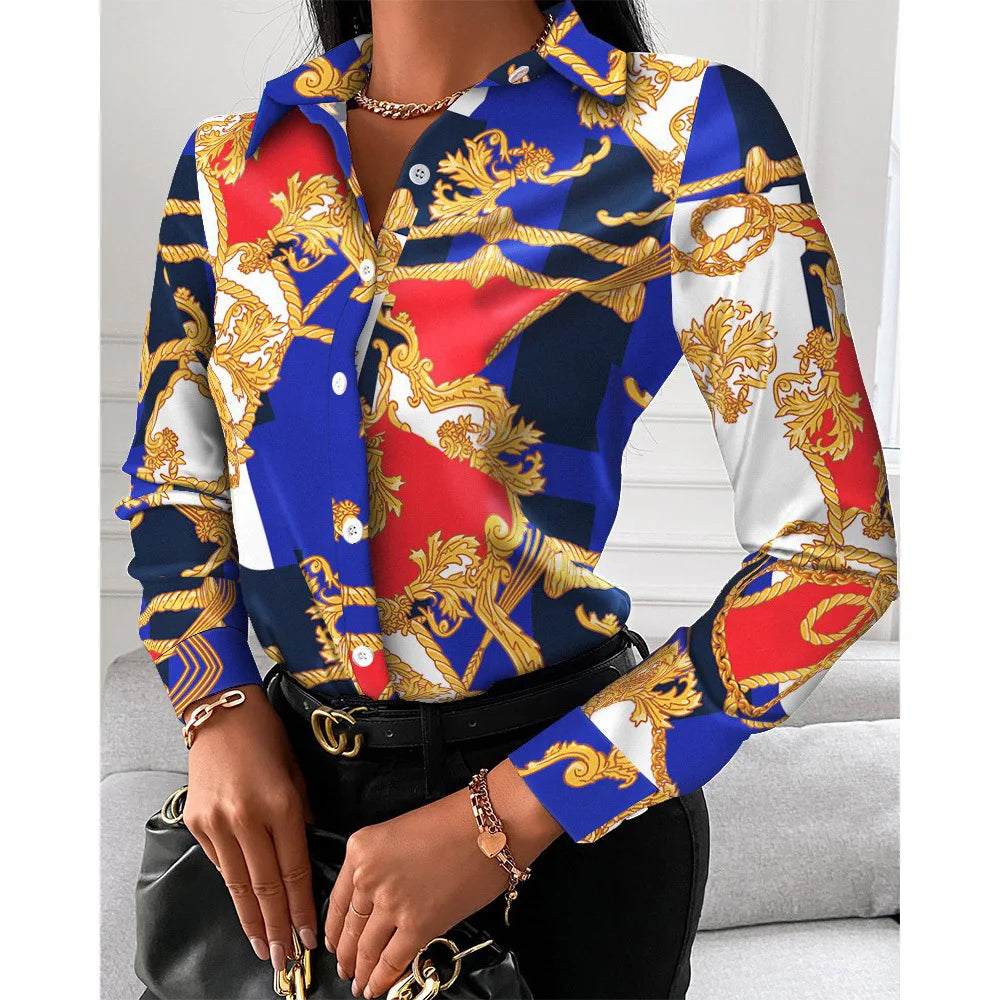Women's Blouse Fashion Print Long Sleeve Tops Black Elegant Shirts & Blouses Autumn Youthful Woman Clothes 2023 New Arrivals