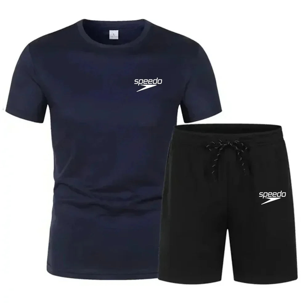 Men's Casual Fashion Summer Mesh Suit Men Quick-drying Breathable Sportswear Short-sleeved T-shirt Suit Men's Running Clothes