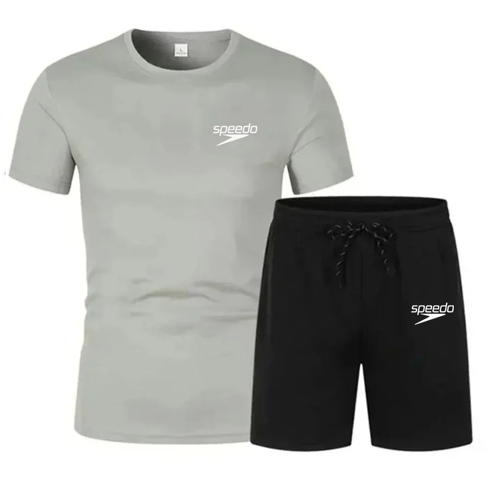 Men's Casual Fashion Summer Mesh Suit Men Quick-drying Breathable Sportswear Short-sleeved T-shirt Suit Men's Running Clothes