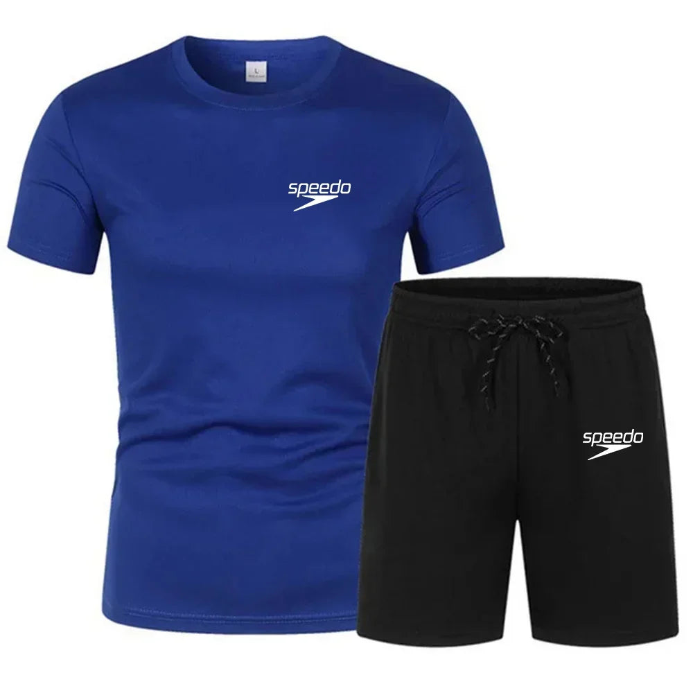Men's Casual Fashion Summer Mesh Suit Men Quick-drying Breathable Sportswear Short-sleeved T-shirt Suit Men's Running Clothes