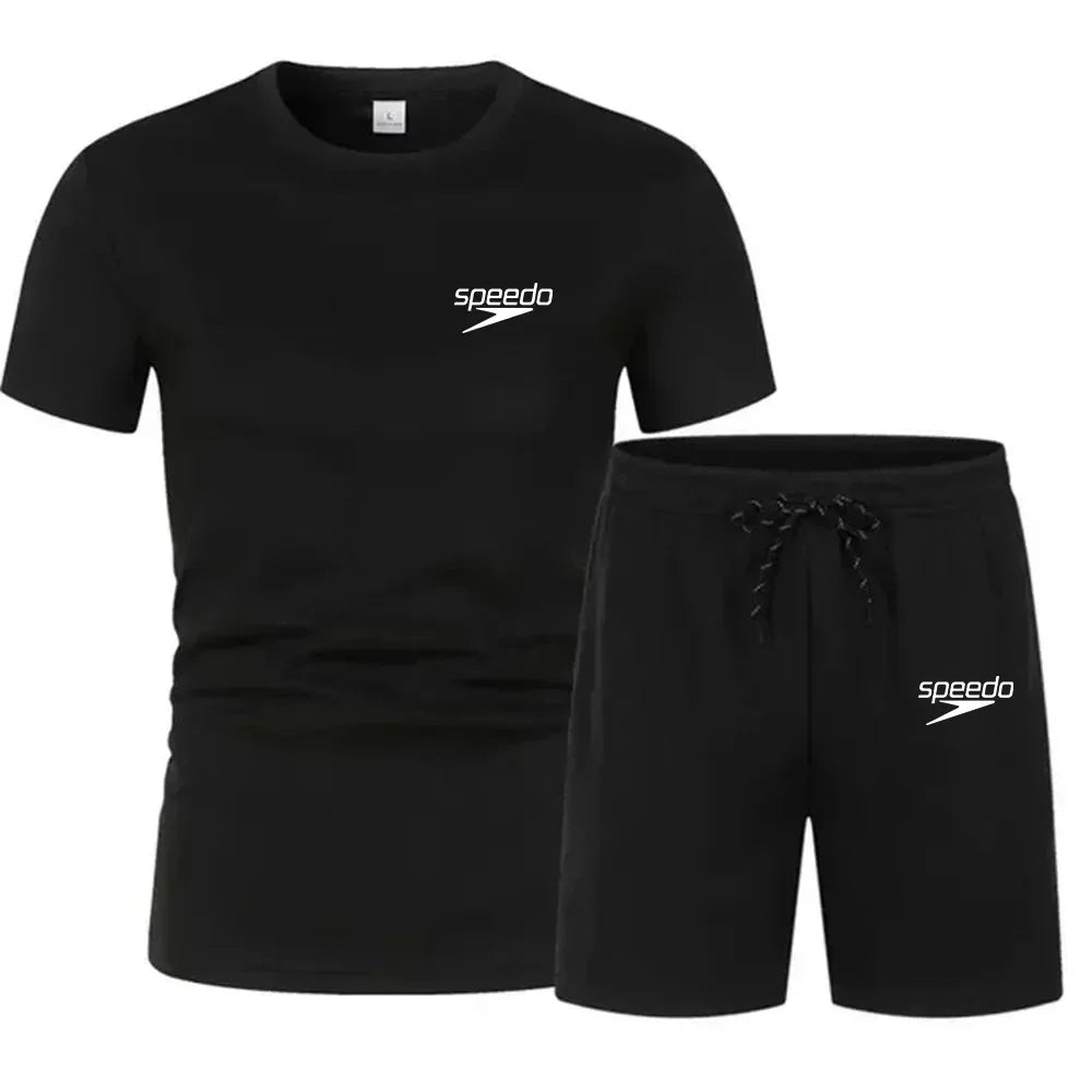Men's Casual Fashion Summer Mesh Suit Men Quick-drying Breathable Sportswear Short-sleeved T-shirt Suit Men's Running Clothes