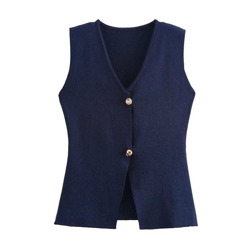 TRAF Tops Women 2024 Summer Autumn Elegant Knitted Tank Vest Top Ladies Fashion Casual White Black Short Sleeveless Vest Tops