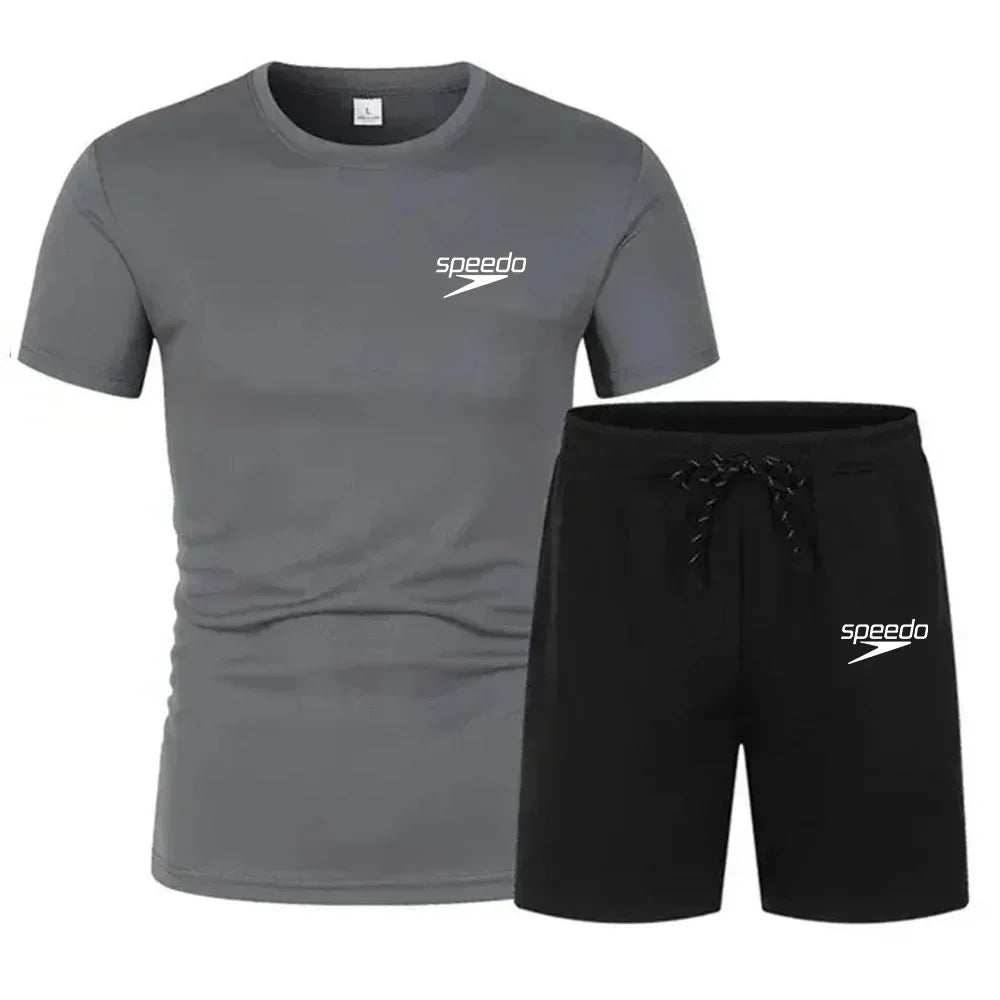 Men's Casual Fashion Summer Mesh Suit Men Quick-drying Breathable Sportswear Short-sleeved T-shirt Suit Men's Running Clothes