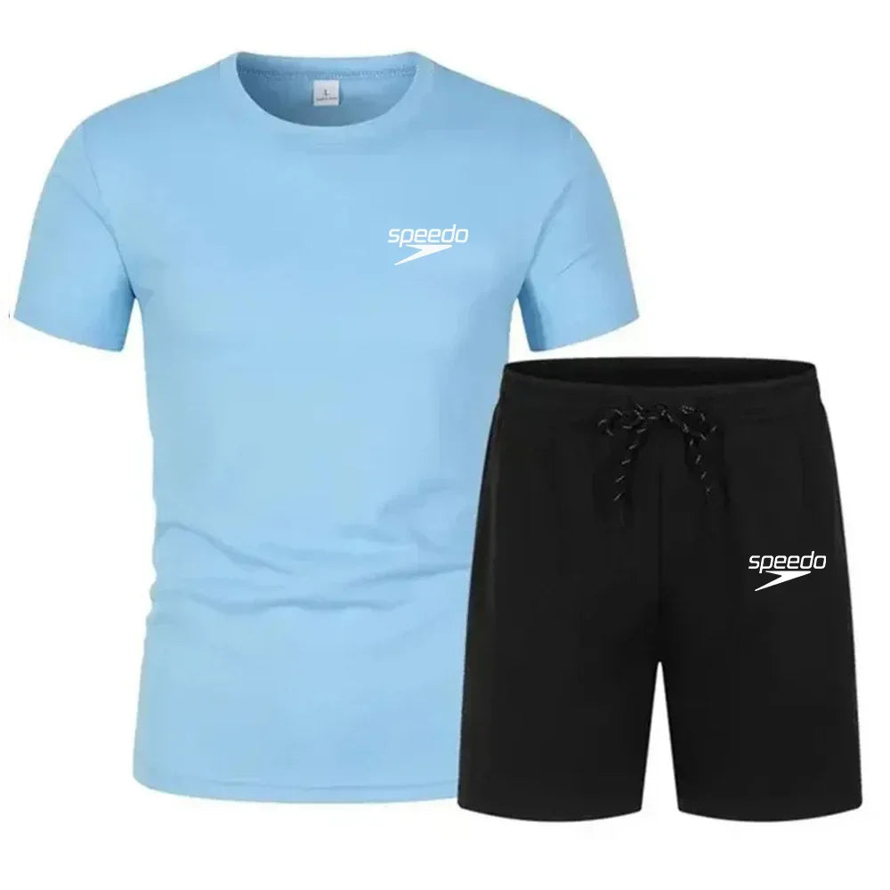 Men's Casual Fashion Summer Mesh Suit Men Quick-drying Breathable Sportswear Short-sleeved T-shirt Suit Men's Running Clothes