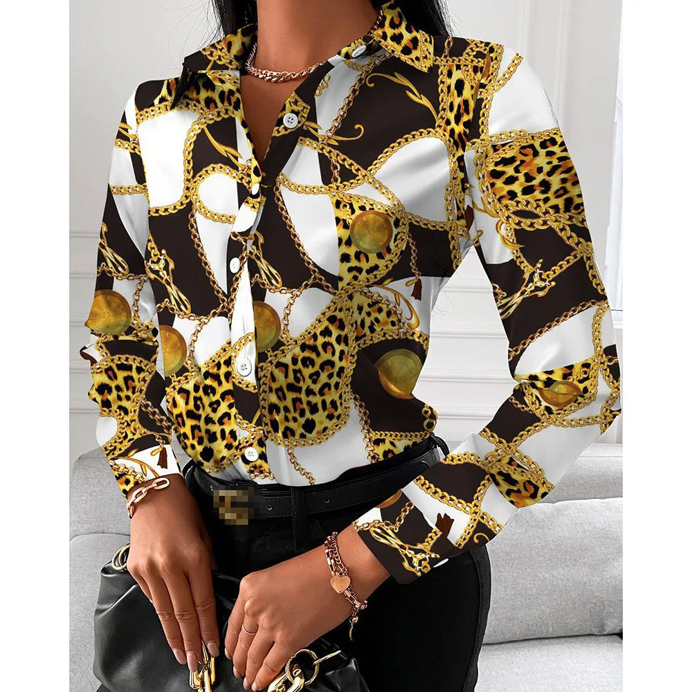 Women's Blouse Fashion Print Long Sleeve Tops Black Elegant Shirts & Blouses Autumn Youthful Woman Clothes 2023 New Arrivals