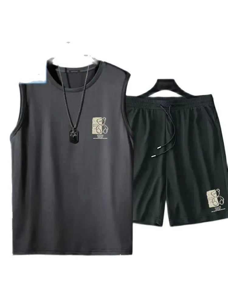 men's clothing fashion breathable fitness basketball sports Quick drying suit sleeveless T shirt + jogging shorts two-piece sets