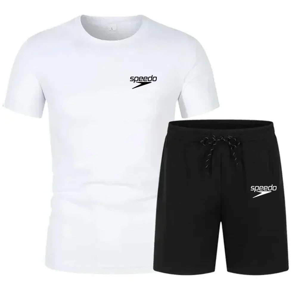 Men's Casual Fashion Summer Mesh Suit Men Quick-drying Breathable Sportswear Short-sleeved T-shirt Suit Men's Running Clothes