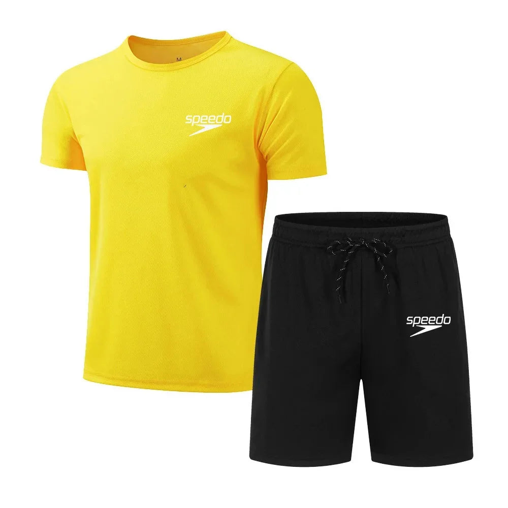 Men's Casual Fashion Summer Mesh Suit Men Quick-drying Breathable Sportswear Short-sleeved T-shirt Suit Men's Running Clothes