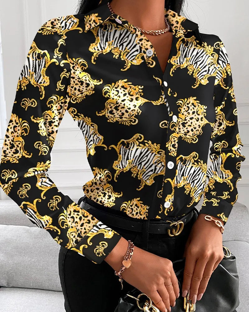 Women's Blouse Fashion Print Long Sleeve Tops Black Elegant Shirts & Blouses Autumn Youthful Woman Clothes 2023 New Arrivals