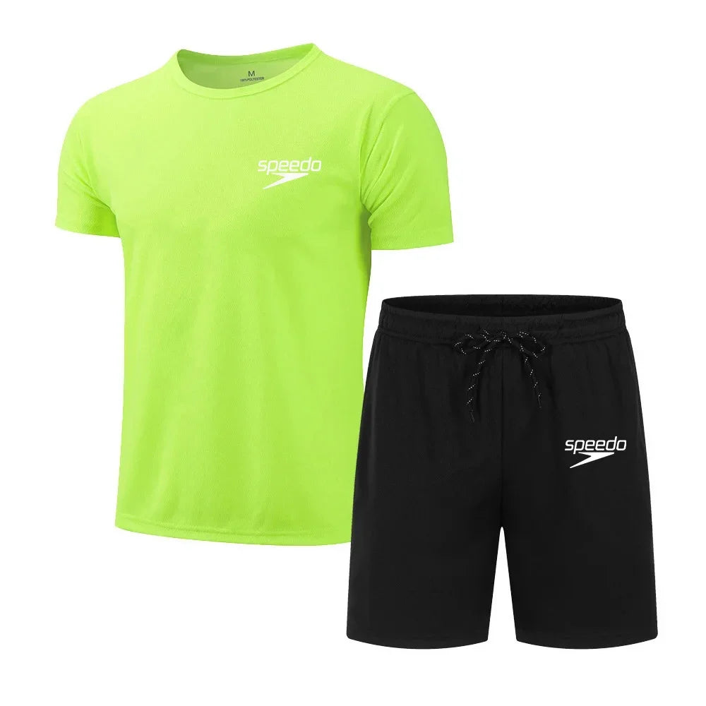 Men's Casual Fashion Summer Mesh Suit Men Quick-drying Breathable Sportswear Short-sleeved T-shirt Suit Men's Running Clothes