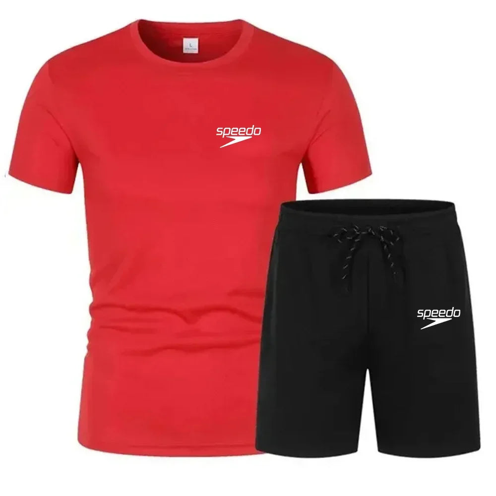 Men's Casual Fashion Summer Mesh Suit Men Quick-drying Breathable Sportswear Short-sleeved T-shirt Suit Men's Running Clothes