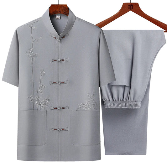 Men's sets (Shirt + trousers) 2025 summer new style men fashion shirt short sleeve shirt High quality shirts male Two Piece