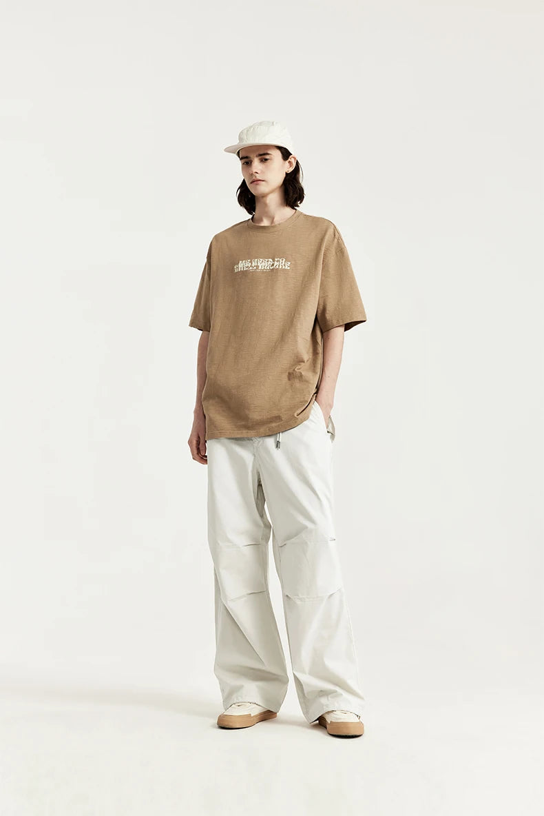 INFLATION Baggy Parachute Pants Streetwear Mens Elastic Waist Washed Cargo Pants Male 100% Cotton Trousers