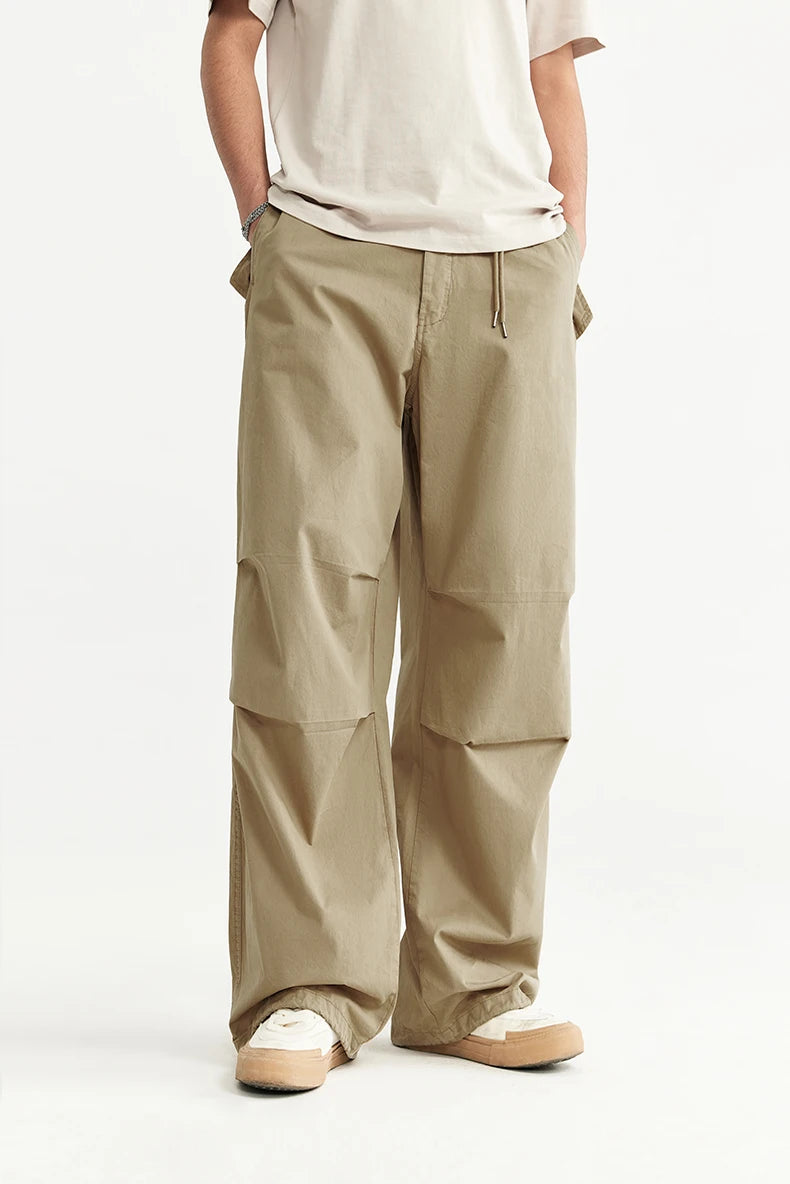 INFLATION Baggy Parachute Pants Streetwear Mens Elastic Waist Washed Cargo Pants Male 100% Cotton Trousers