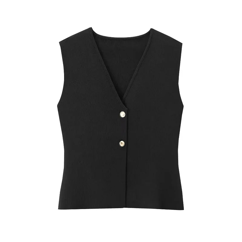 TRAF Tops Women 2024 Summer Autumn Elegant Knitted Tank Vest Top Ladies Fashion Casual White Black Short Sleeveless Vest Tops