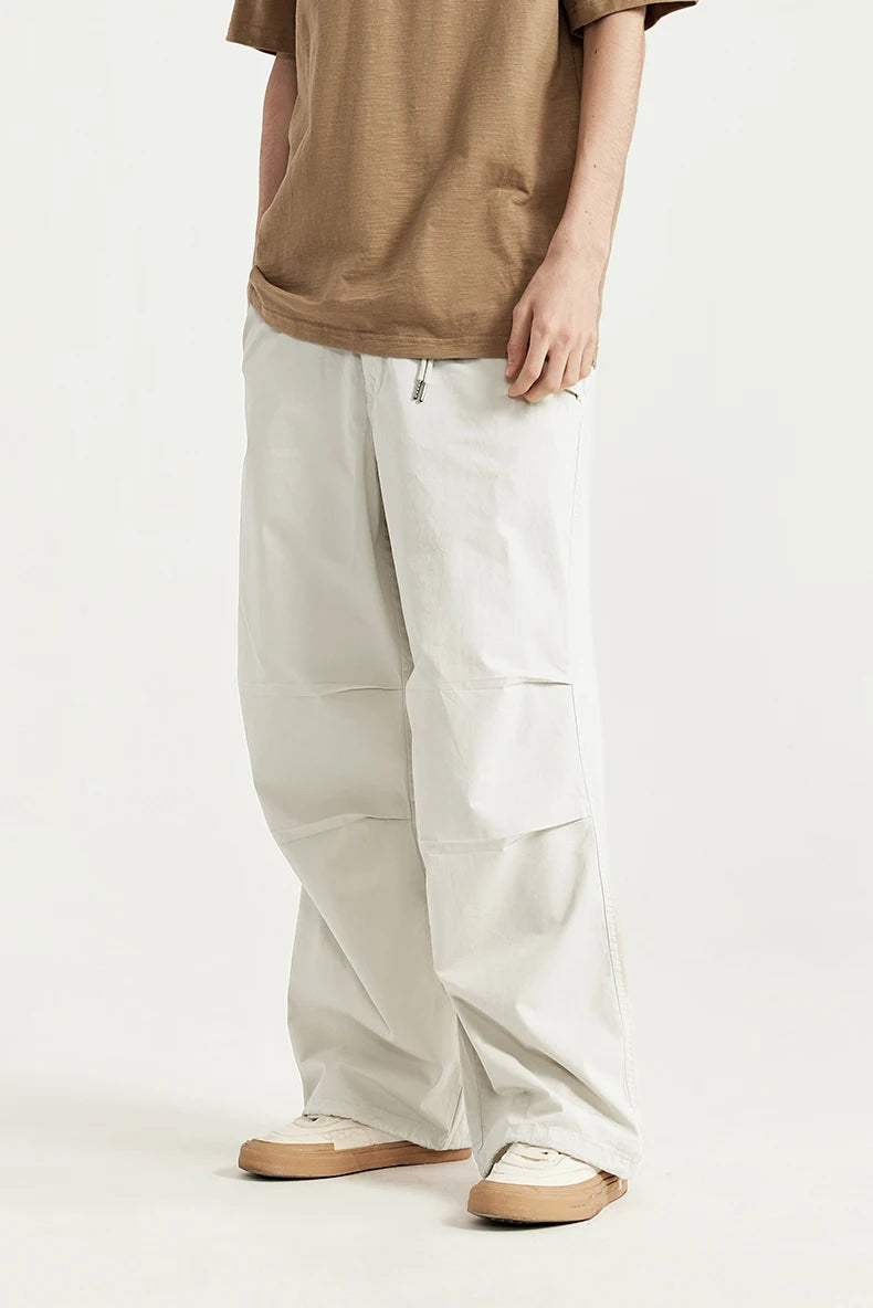 INFLATION Baggy Parachute Pants Streetwear Mens Elastic Waist Washed Cargo Pants Male 100% Cotton Trousers