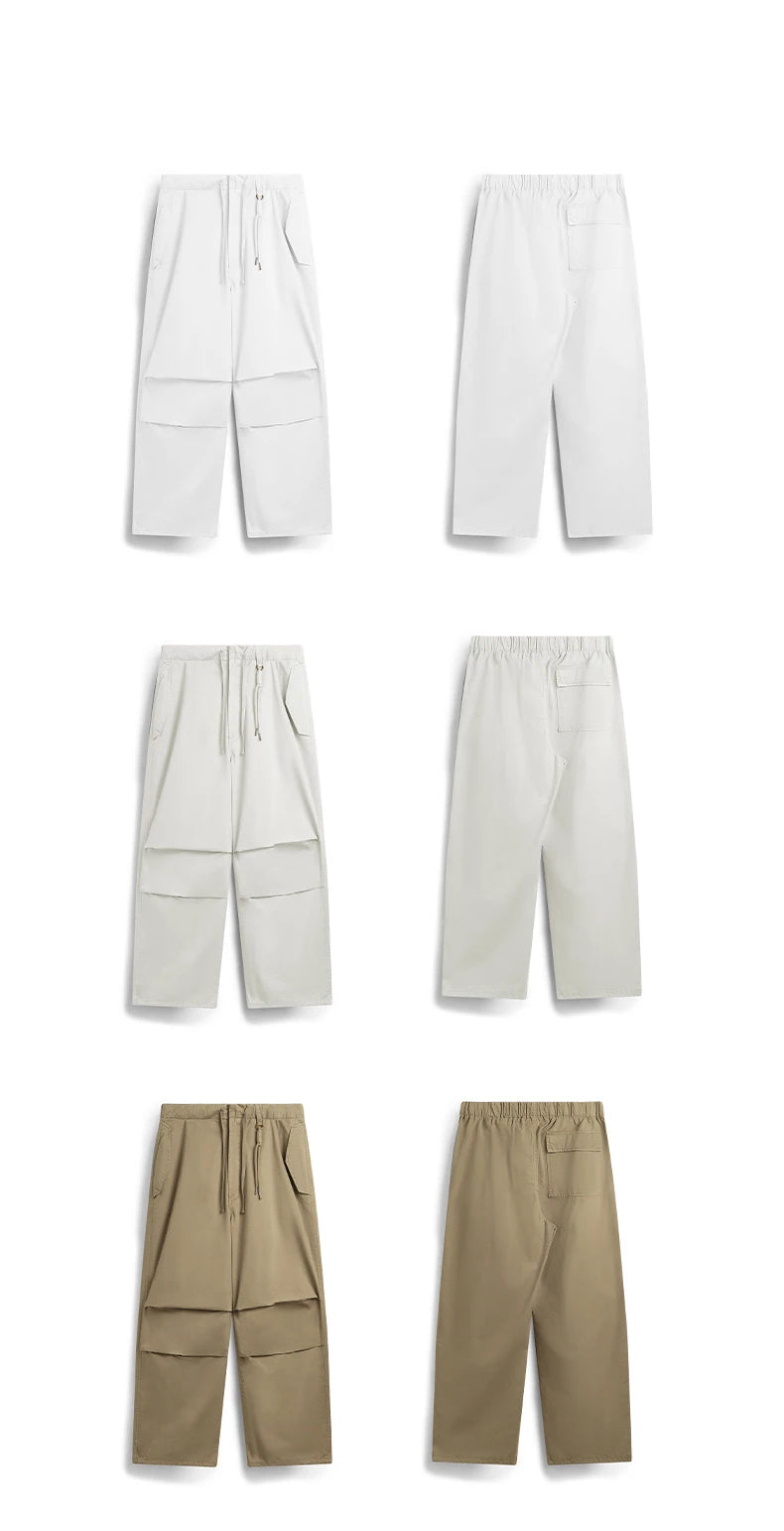 INFLATION Baggy Parachute Pants Streetwear Mens Elastic Waist Washed Cargo Pants Male 100% Cotton Trousers