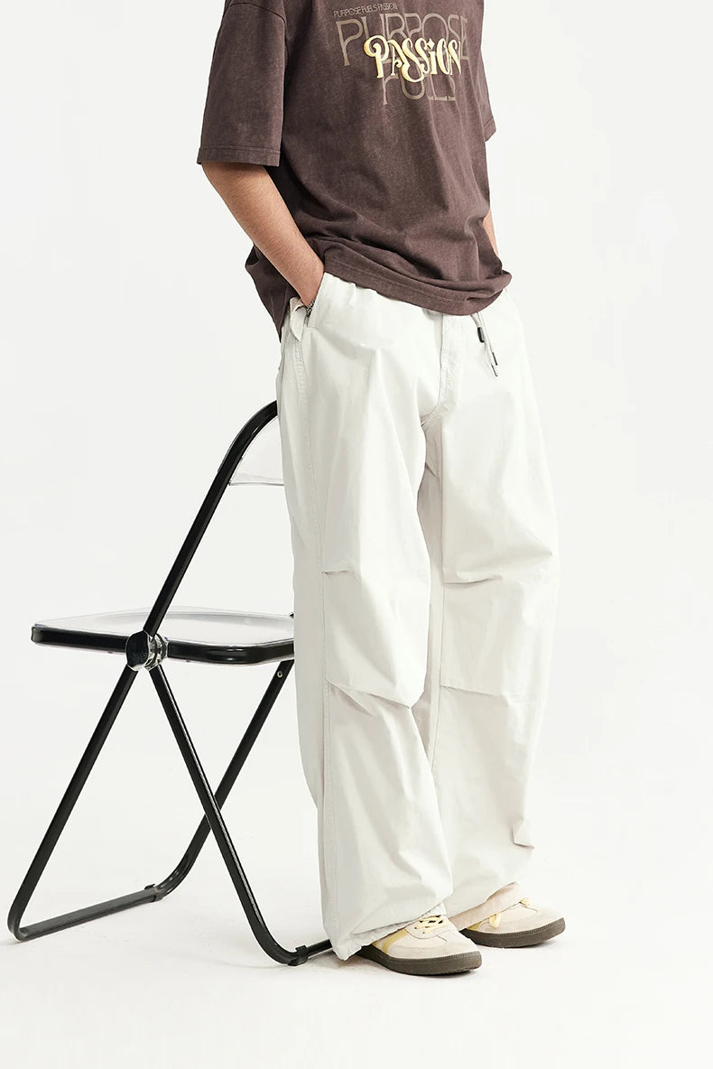 INFLATION Baggy Parachute Pants Streetwear Mens Elastic Waist Washed Cargo Pants Male 100% Cotton Trousers