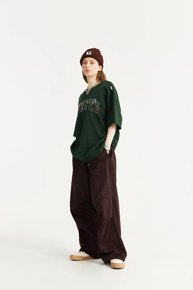 INFLATION Baggy Parachute Pants Streetwear Mens Elastic Waist Washed Cargo Pants Male 100% Cotton Trousers