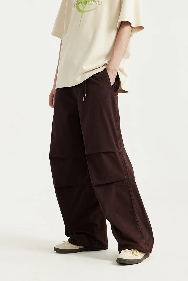 INFLATION Baggy Parachute Pants Streetwear Mens Elastic Waist Washed Cargo Pants Male 100% Cotton Trousers